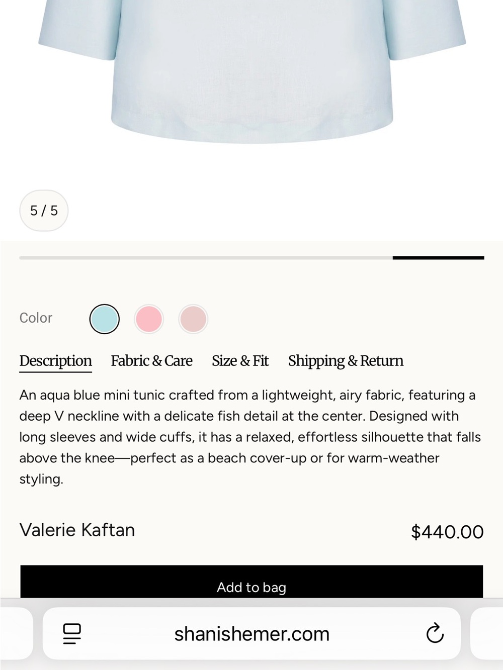Shani Shemer Valerie Kaftan Aqua Blue Linen Swim Cover Up Size L Luxury NWT - Picture 5 of 9